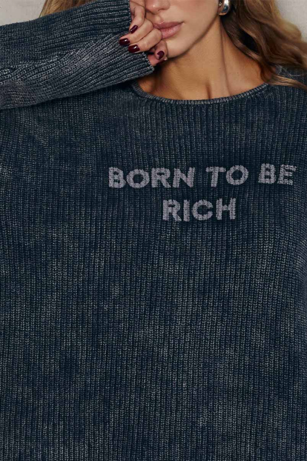 Sweter z nadrukiem Born to be rich w kolorze szarym 1