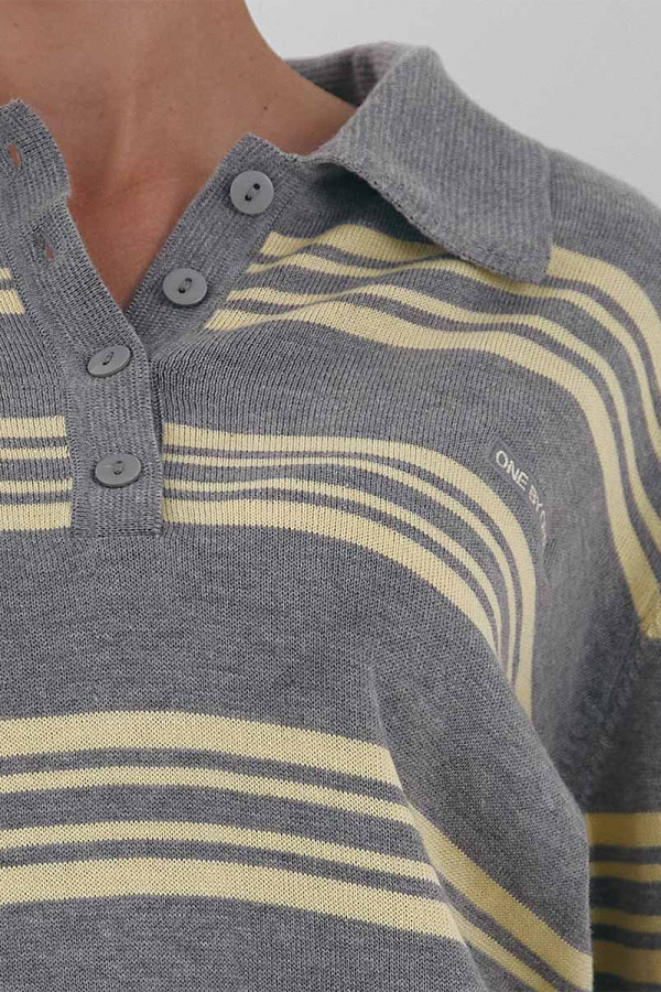 Koszulka Polo z żółtymi paskami z długim rękawem w kolorze szarym 1
