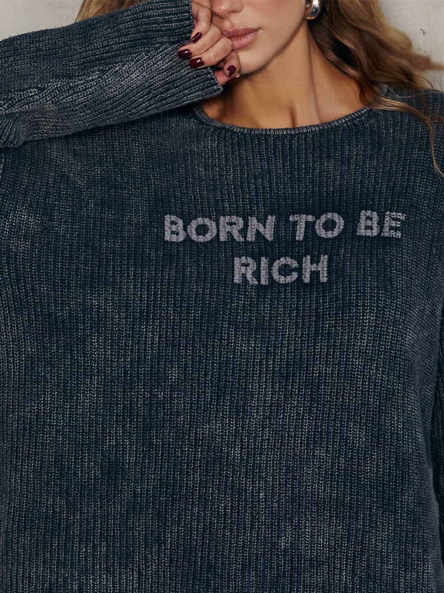 Sweter z nadrukiem Born to be rich w kolorze szarym 4