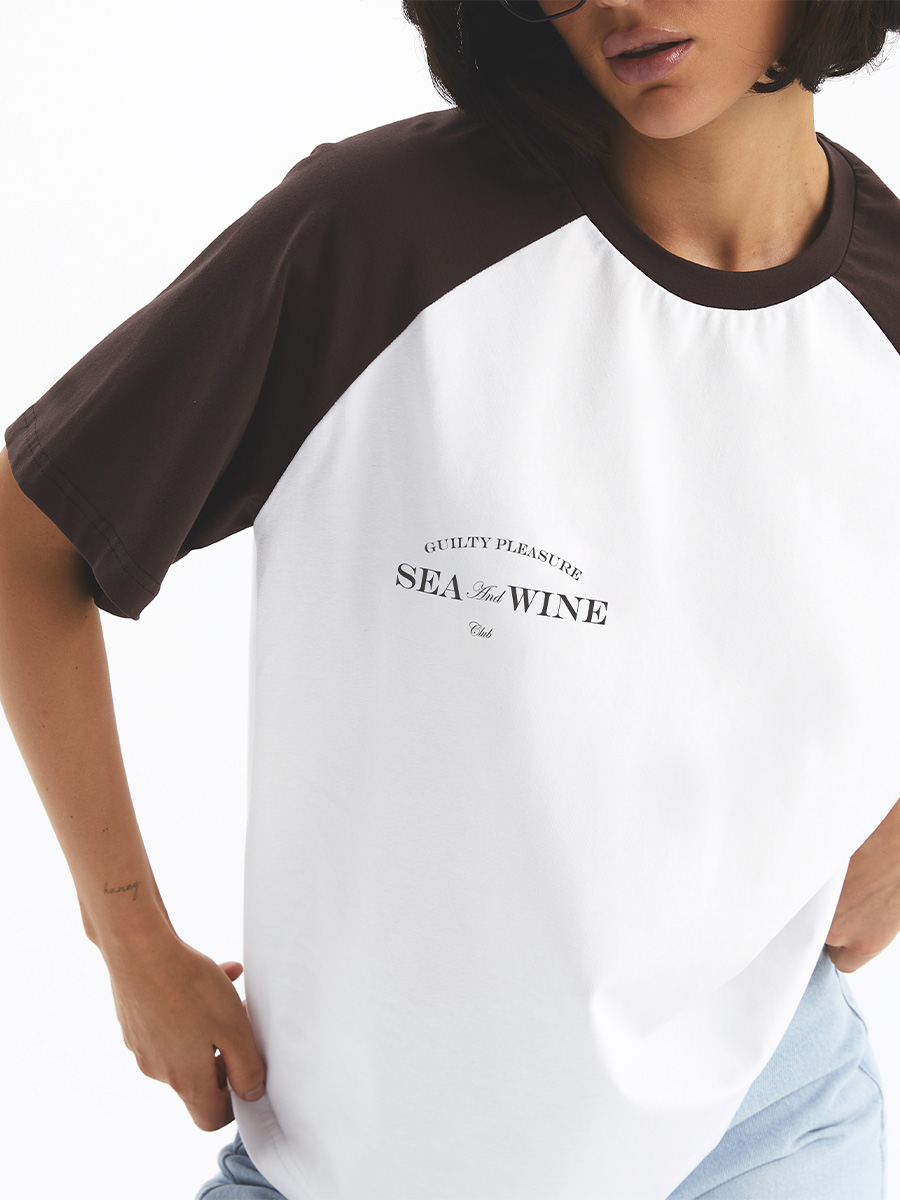 Koszulka biała z brązowymi ramionami SEA AND WINE 5