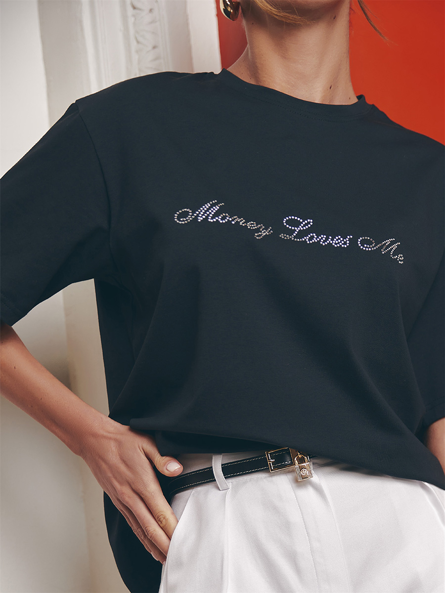 Koszulka oversize w kolorze czarnym z nadrukiem dżetów Money 5 Koszulka oversize w kolorze czarnym z nadrukiem dżetów Money 5