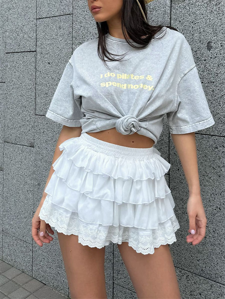 Jasnoszara koszulka oversize z żółtym nadrukiem I do pilates 2 Jasnoszara koszulka oversize z żółtym nadrukiem I do pilates 2