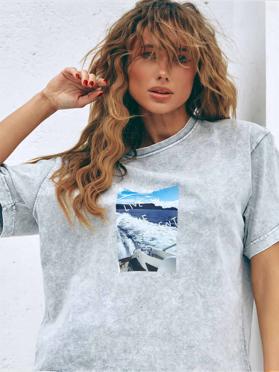 Koszulka oversize szara z nadrukiem łodzi 5 Koszulka oversize szara z nadrukiem łodzi 5