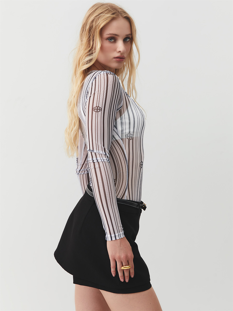 Body z siateczki w paski w kolorze białym 5 Body z siateczki w paski w kolorze białym 5